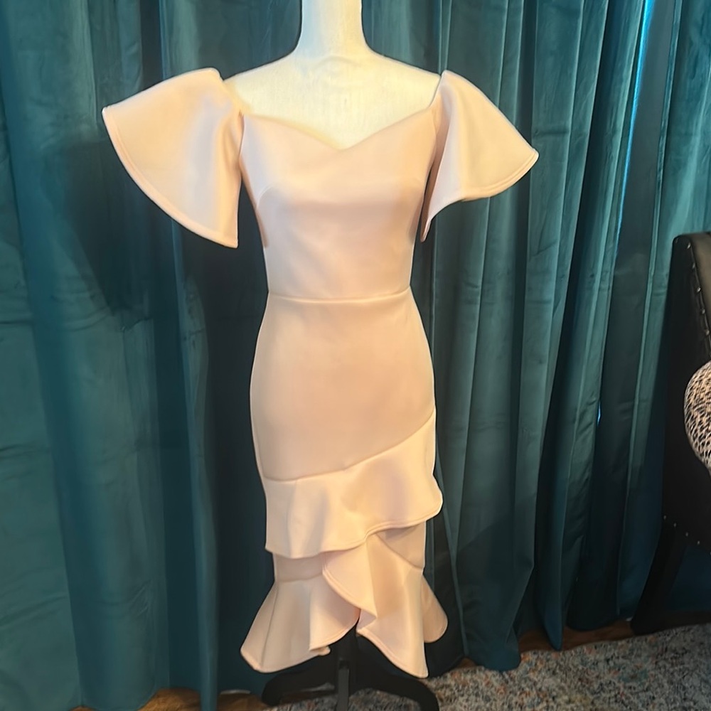 True Violet Pale Pink Scuba Ruffled Dress- NWT